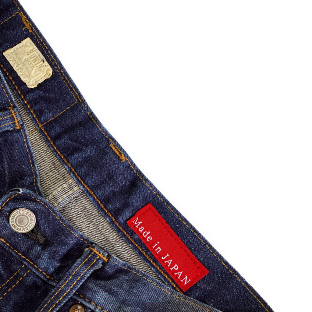 EDWIN LOT 503 'MADE IN JAPAN' TAPER CUT MID RISE JEANS // Zipper fly, longer length; waist 27 - leg 33