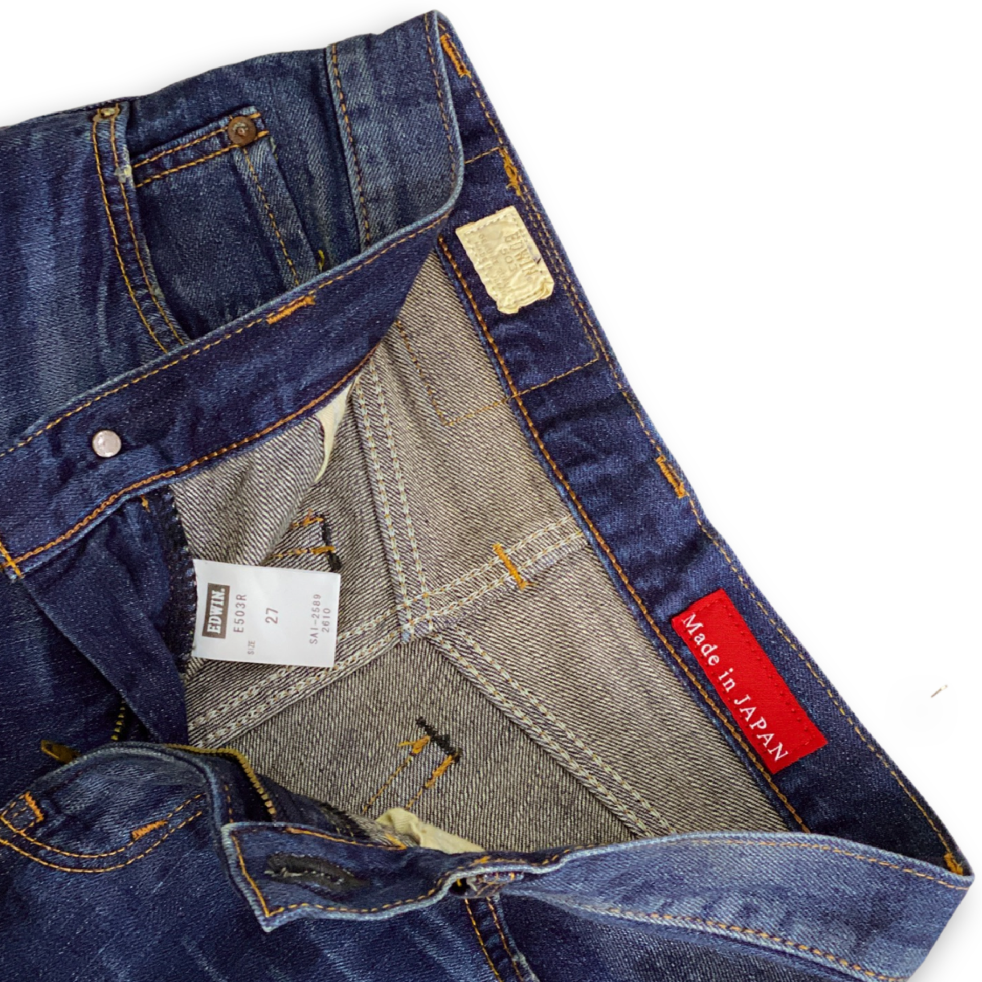 EDWIN LOT 503 'MADE IN JAPAN' TAPER CUT MID RISE JEANS // Zipper fly, longer length; waist 27 - leg 33