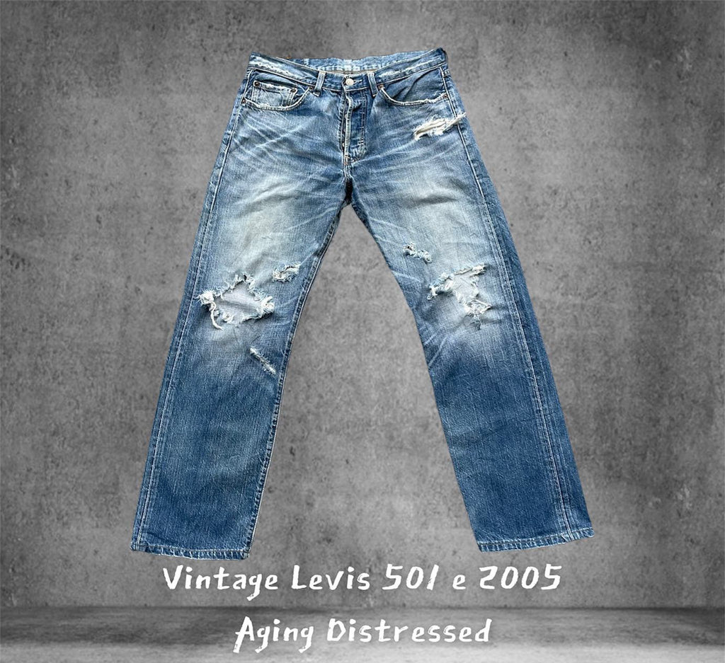 Vintage Levis 501 e 2005 Aging Distressed Denim