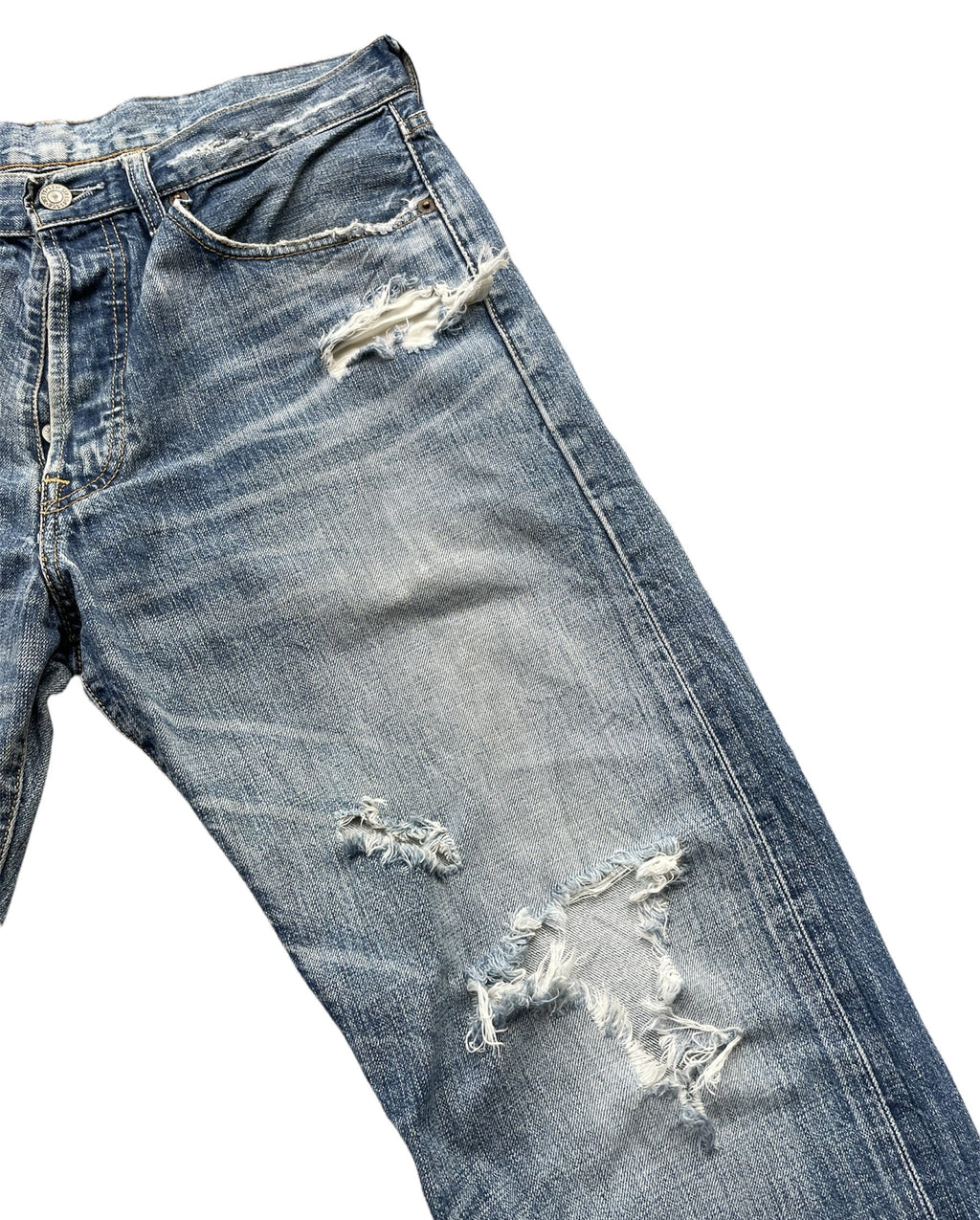 Vintage Levis 501 e 2005 Aging Distressed Denim