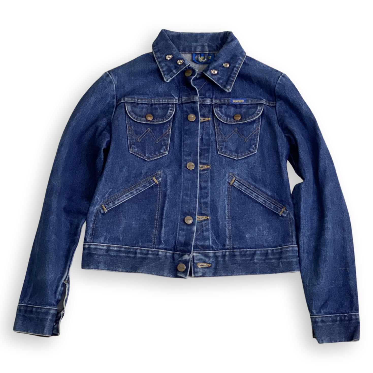 RARE WRANGLER VINTAGE LADIES DENIM JACKET // Great condition, skull rivet collar detail, size 34 (UK 8)