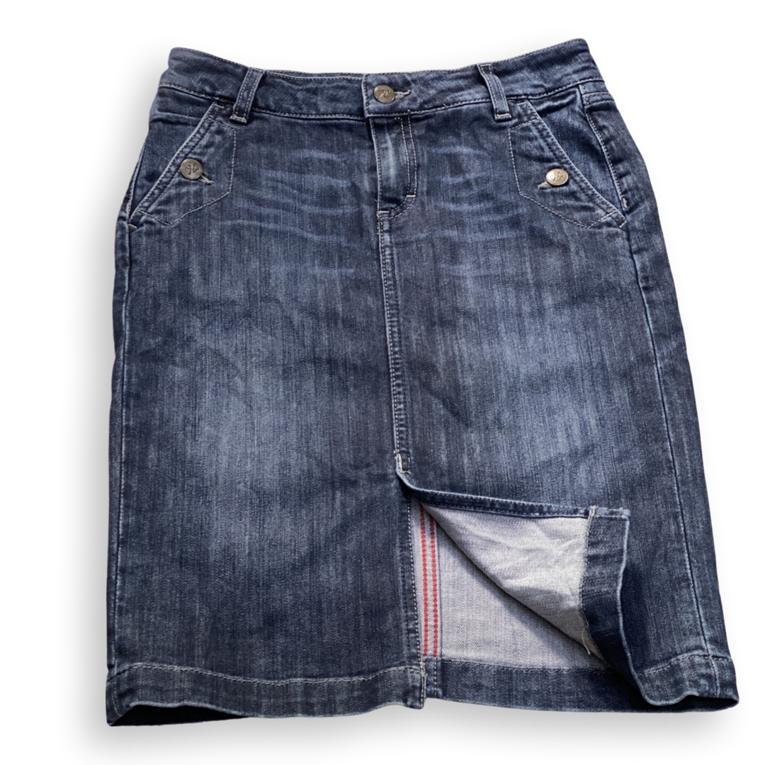 TOMMY HILFIGER INDIGO DENIM FRONT SPLIT PENCIL SKIRT MADE IN USA // Size USA 2/UK 6