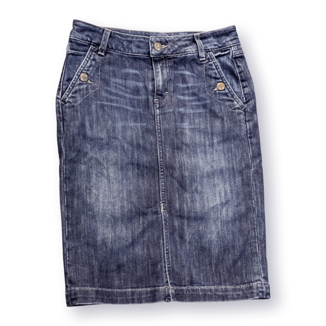 TOMMY HILFIGER INDIGO DENIM FRONT SPLIT PENCIL SKIRT MADE IN USA // Size USA 2/UK 6