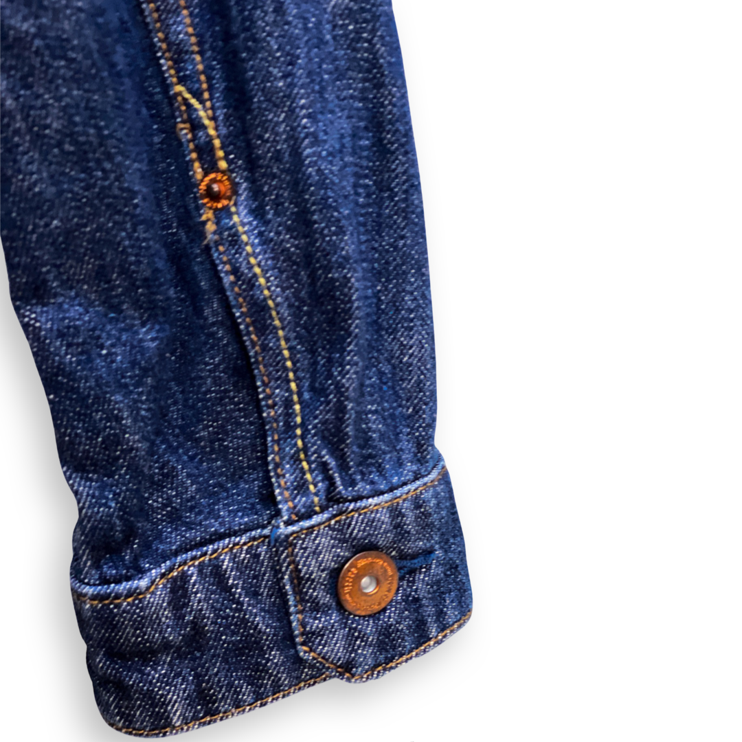 EARTH MUSIC AND ECOLOGY INDIGO DENIM JACKET //COPPER HARDWARE // SIZE LARGE