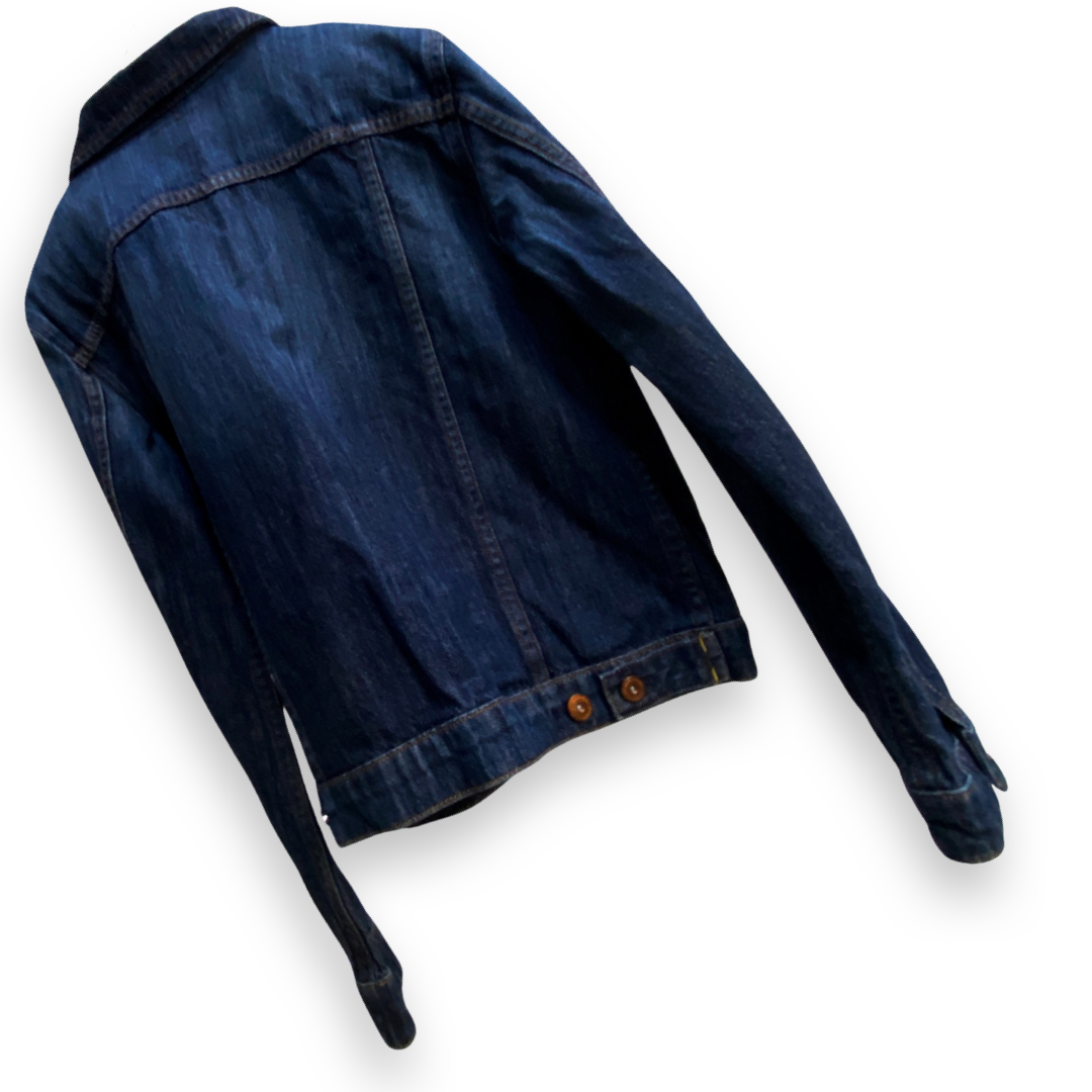 EARTH MUSIC AND ECOLOGY INDIGO DENIM JACKET //COPPER HARDWARE // SIZE LARGE