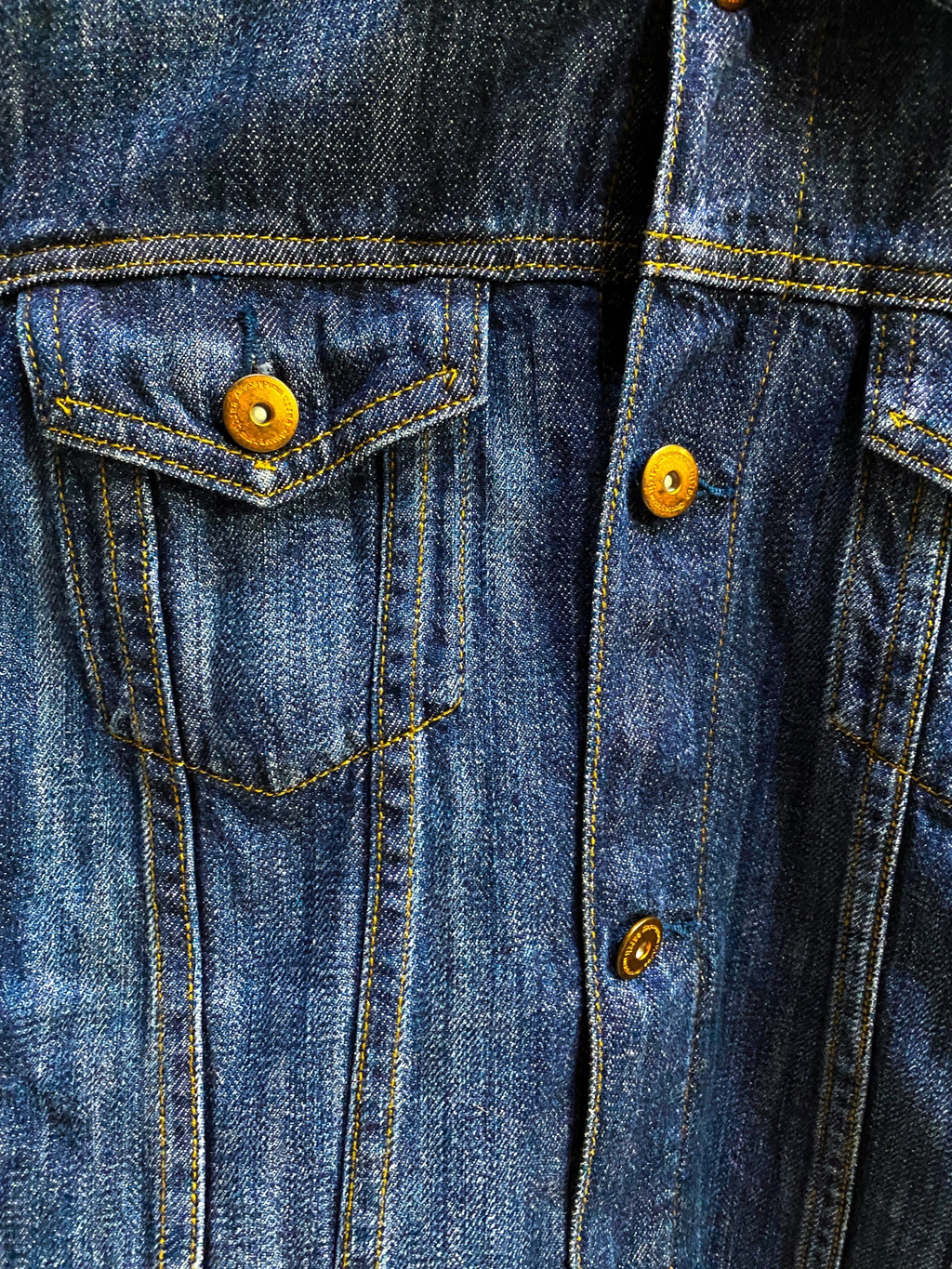 EARTH MUSIC AND ECOLOGY INDIGO DENIM JACKET //COPPER HARDWARE // SIZE LARGE