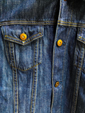 EARTH MUSIC AND ECOLOGY INDIGO DENIM JACKET //COPPER HARDWARE // SIZE LARGE
