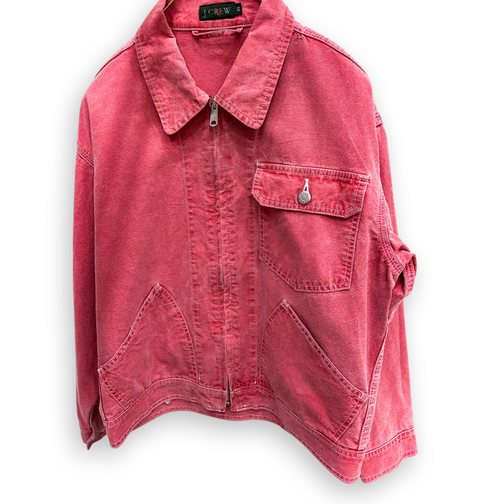 RARE J-CREW VINTAGE WASHED RED DENIM JACKET // Zipper fastening, size xs