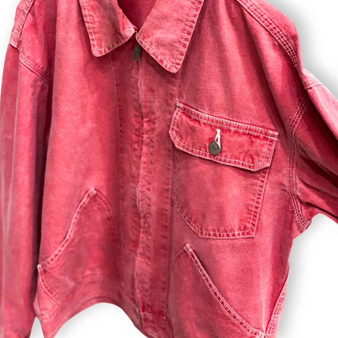 RARE J-CREW VINTAGE WASHED RED DENIM JACKET // Zipper fastening, size xs