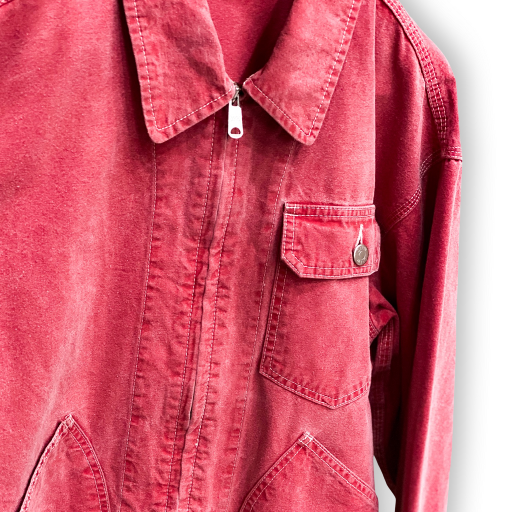 RARE J-CREW VINTAGE WASHED RED DENIM JACKET // Zipper fastening, size xs