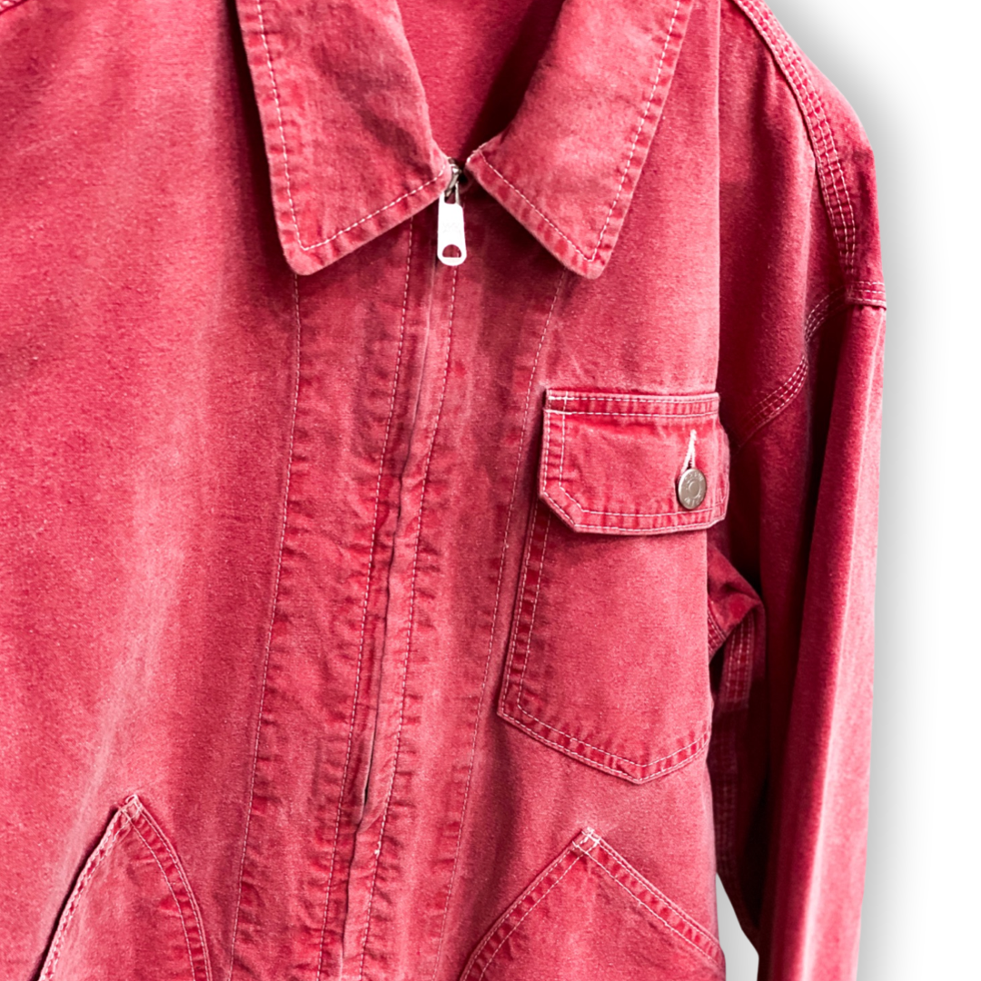 RARE J-CREW VINTAGE WASHED RED DENIM JACKET // Zipper fastening, size xs