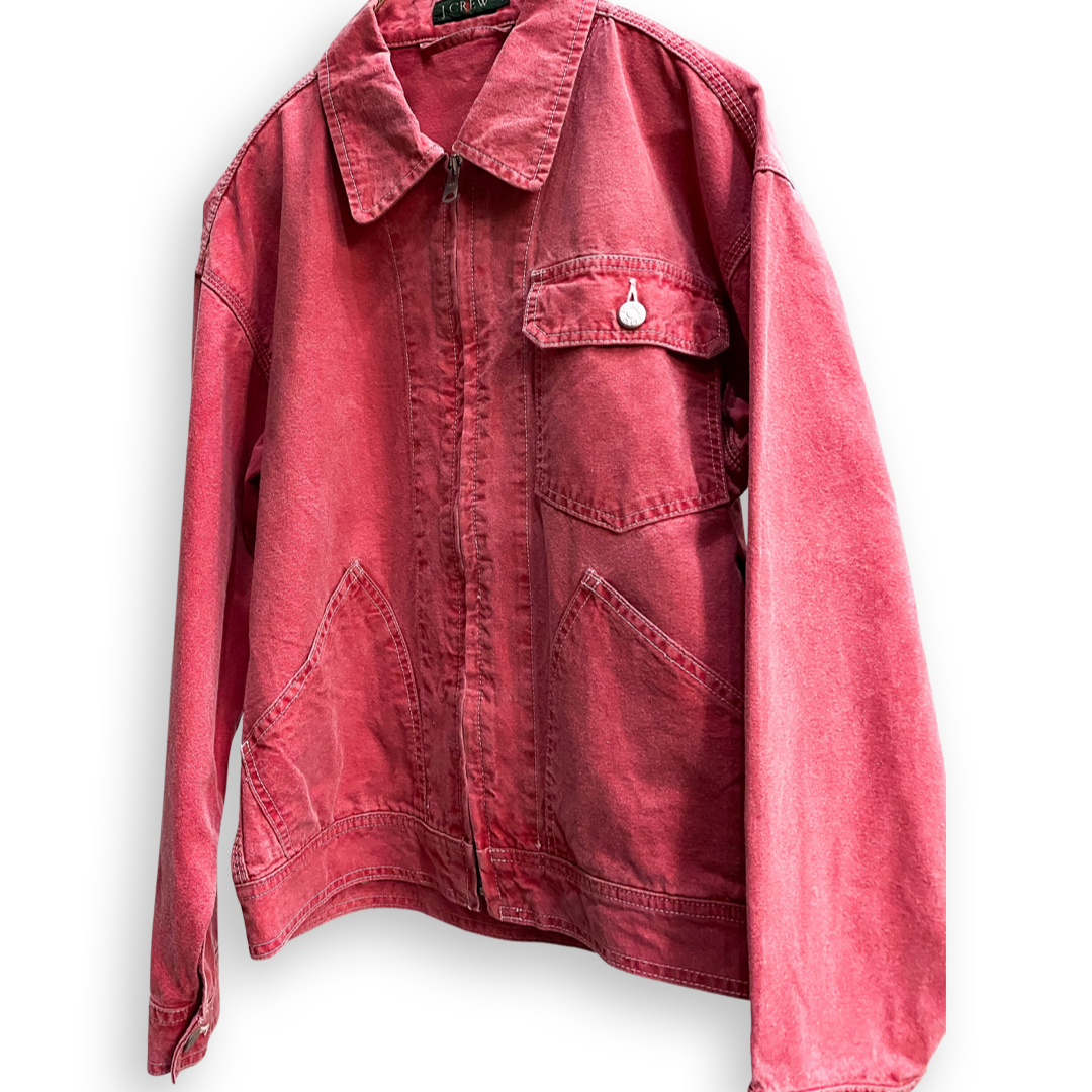 RARE J-CREW VINTAGE WASHED RED DENIM JACKET // Zipper fastening, size xs