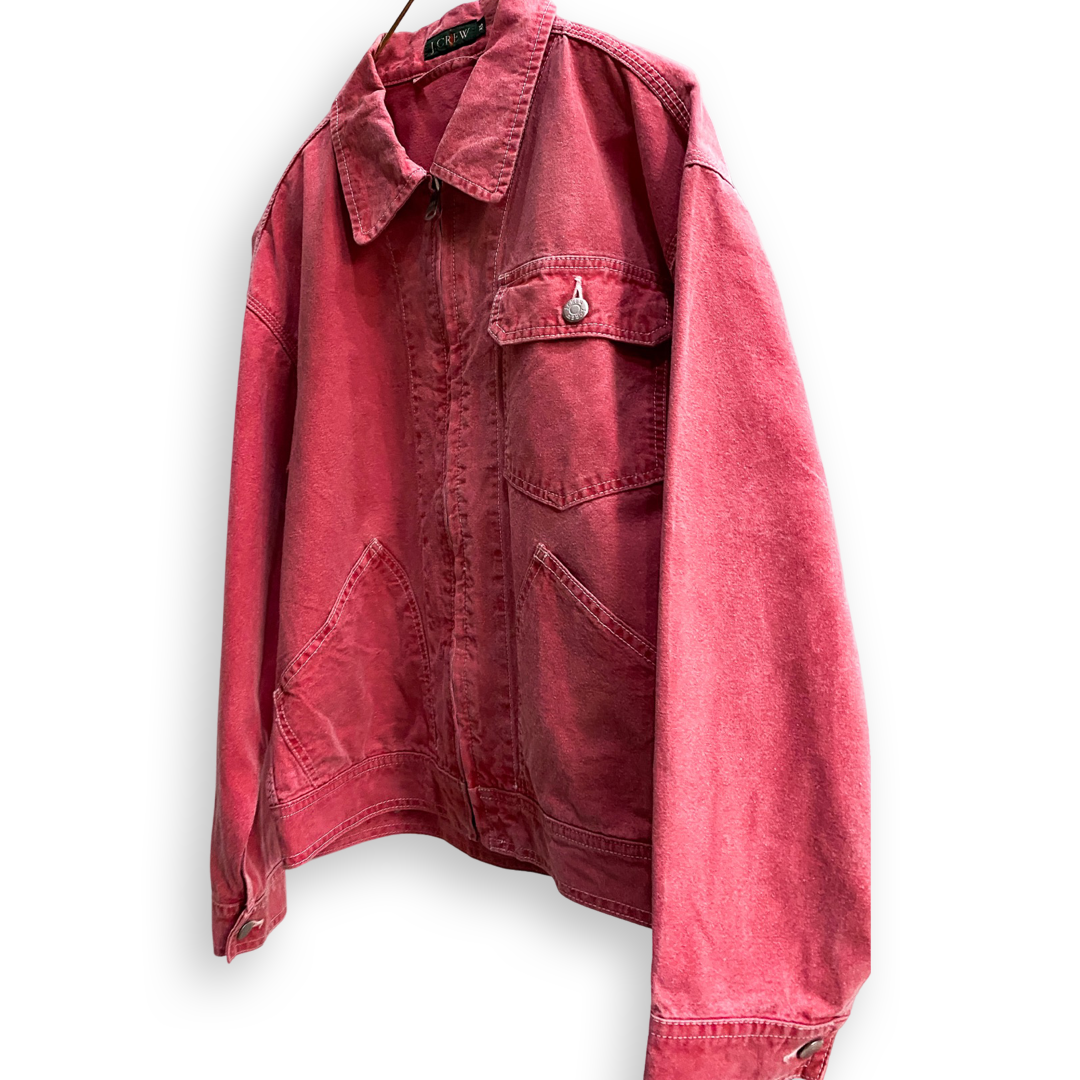 RARE J-CREW VINTAGE WASHED RED DENIM JACKET // Zipper fastening, size xs