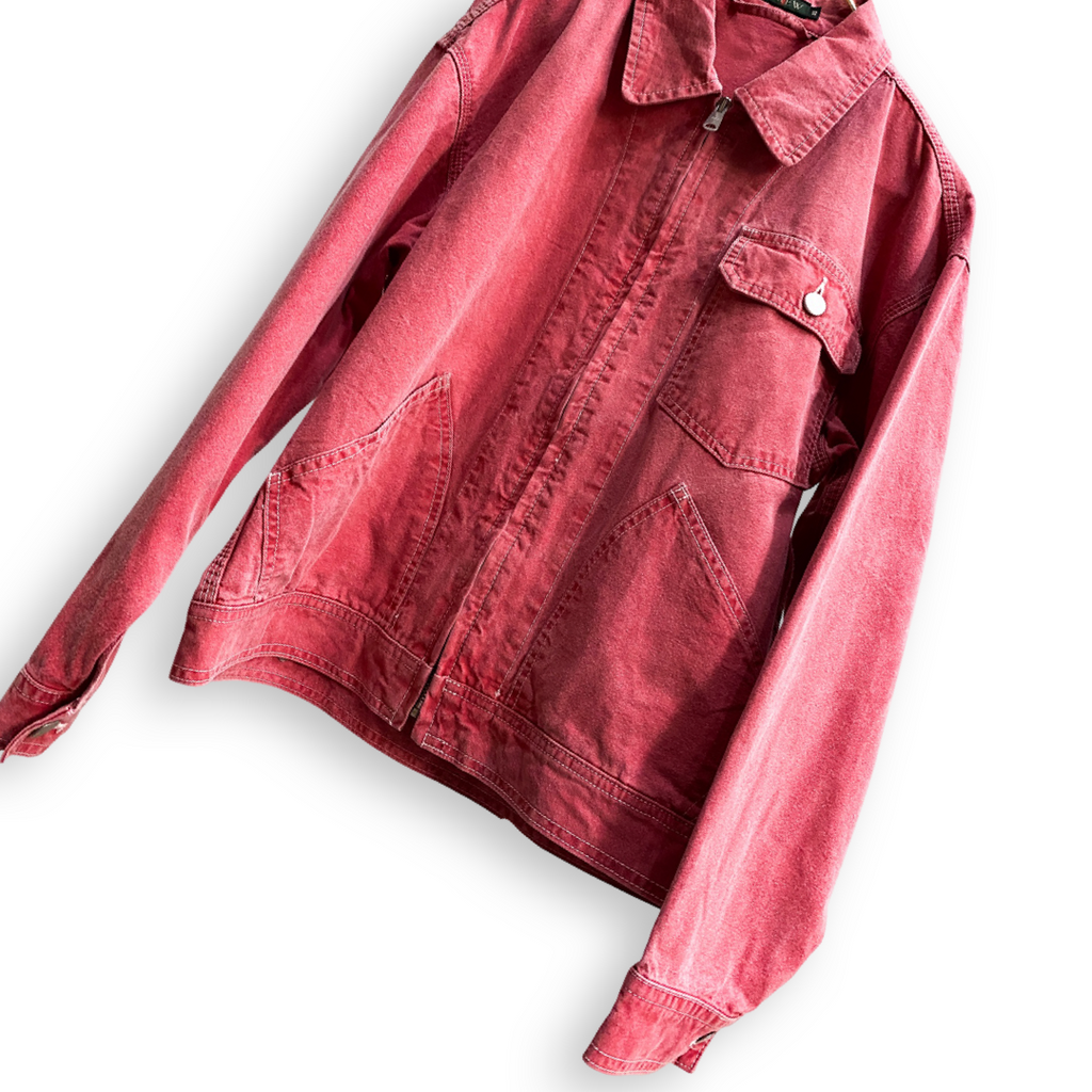 RARE J-CREW VINTAGE WASHED RED DENIM JACKET // Zipper fastening, size xs