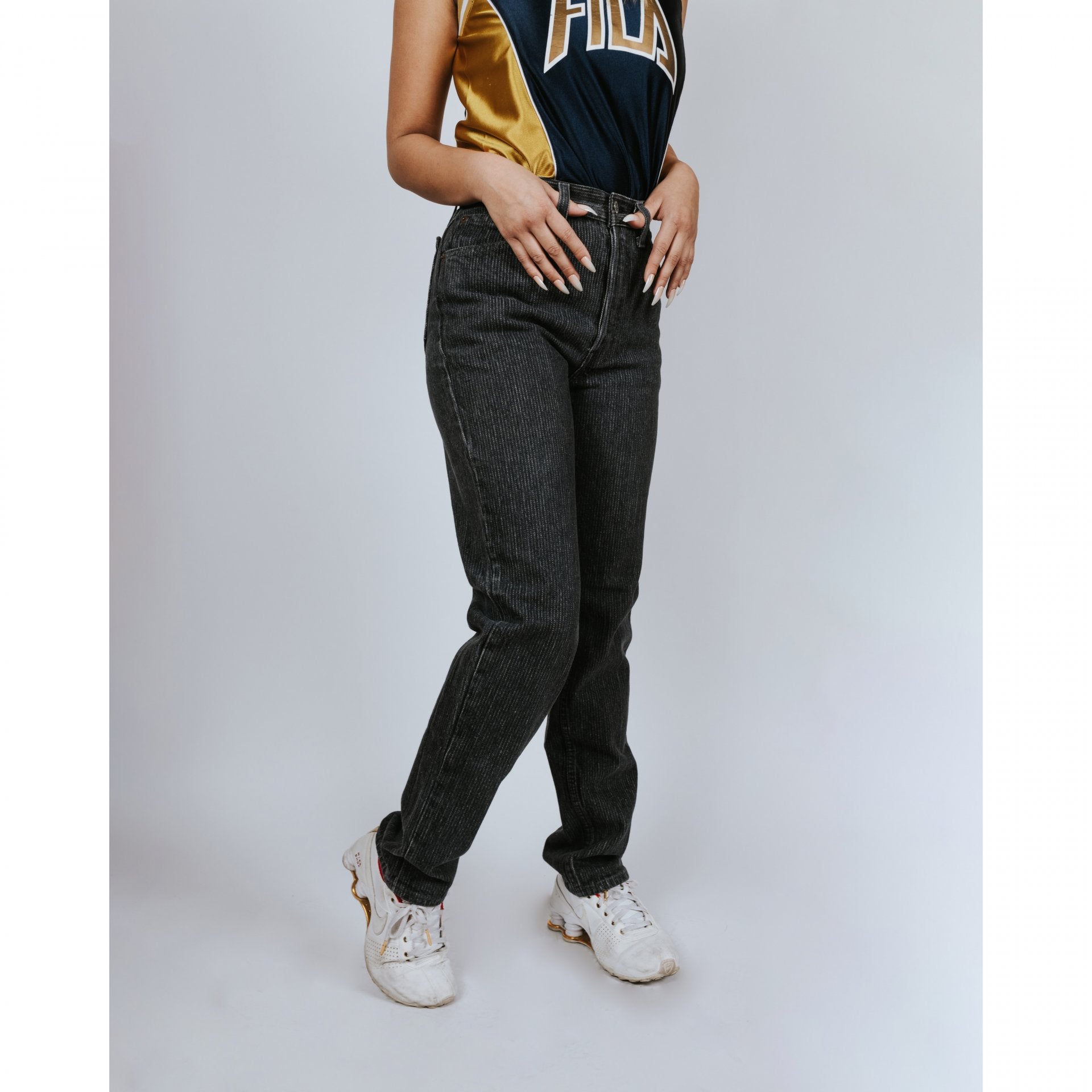Vintage Levis 501 Black Striped High Waisted Jeans