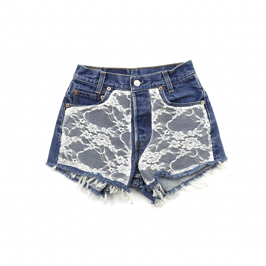 Vintage Levis 501XX Dark Wash Lace High Waisted Shorts