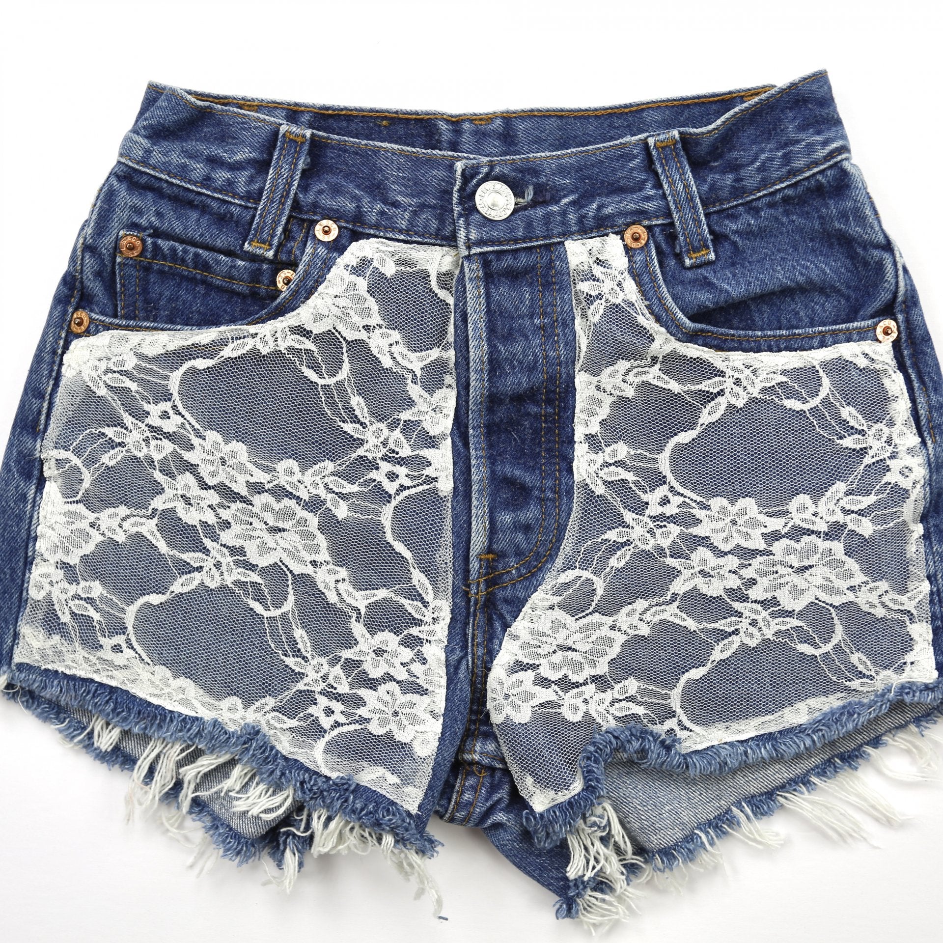 Vintage Levis 501XX Dark Wash Lace High Waisted Shorts