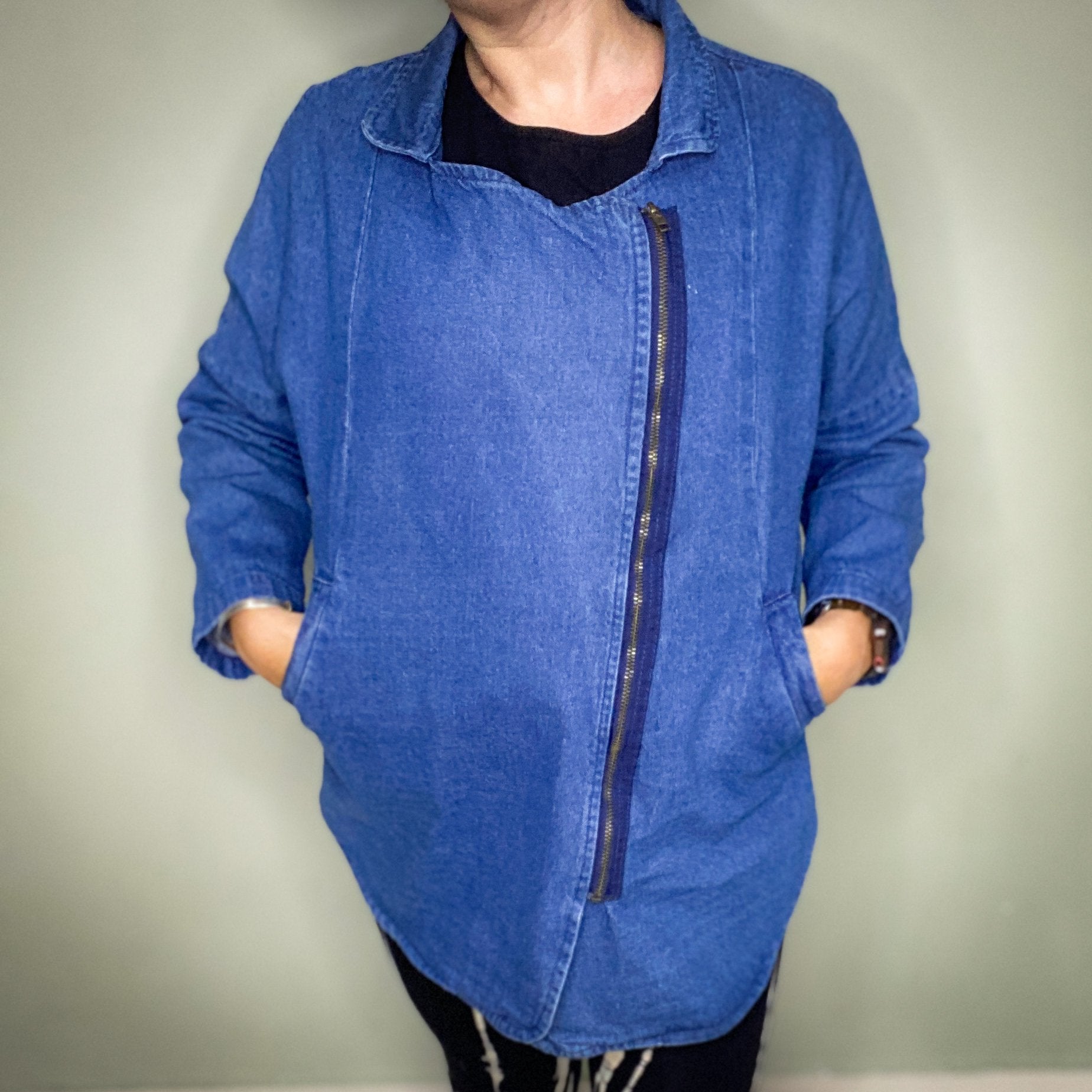 DENIM ZIP UP BIKER JACKET BY 'OLIVE HOT STUFF'
