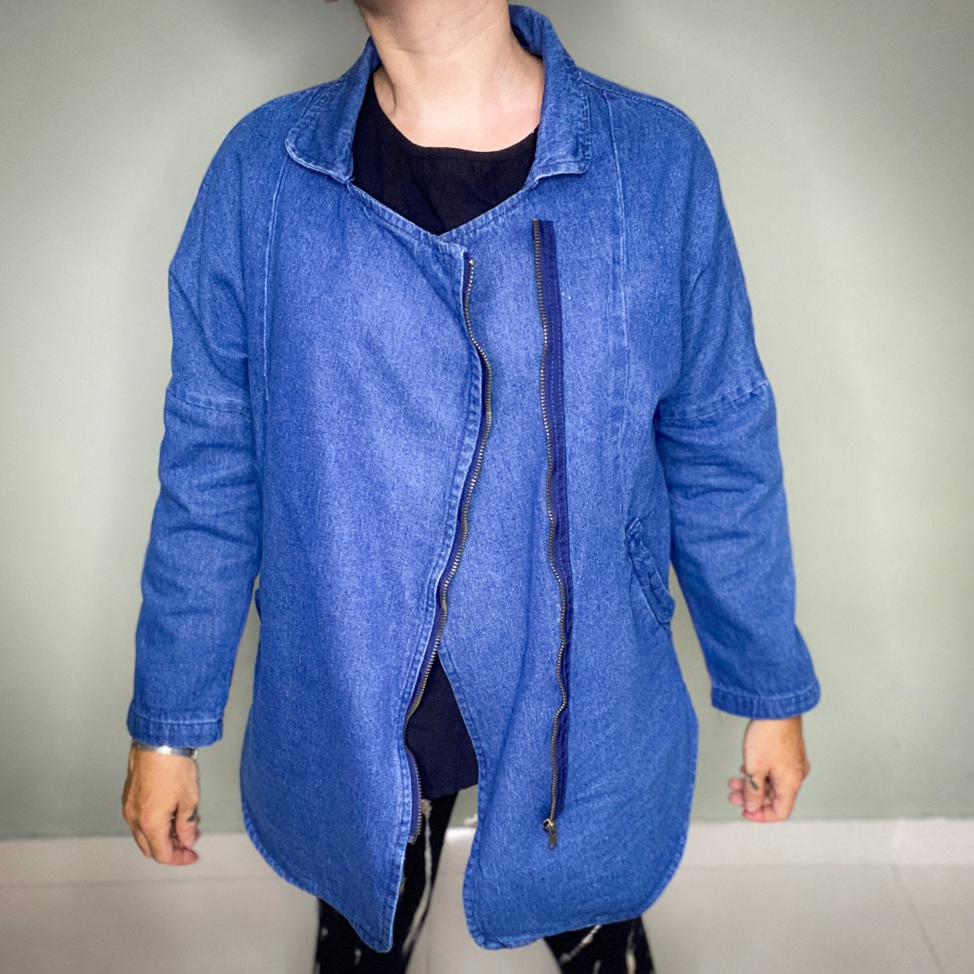 DENIM ZIP UP BIKER JACKET BY 'OLIVE HOT STUFF'
