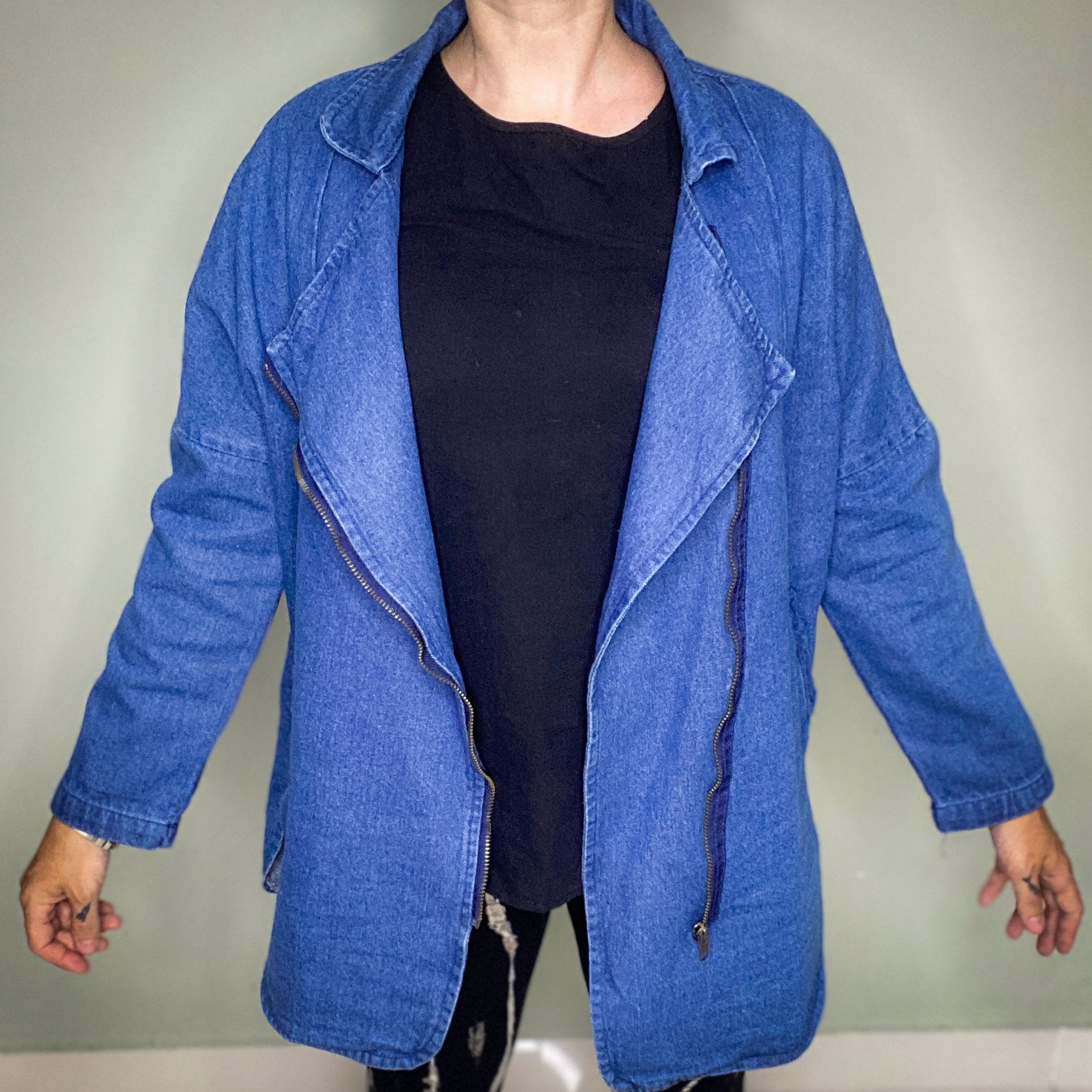 DENIM ZIP UP BIKER JACKET BY 'OLIVE HOT STUFF'