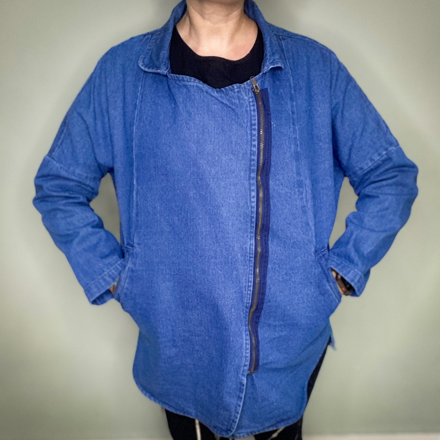DENIM ZIP UP BIKER JACKET BY 'OLIVE HOT STUFF'