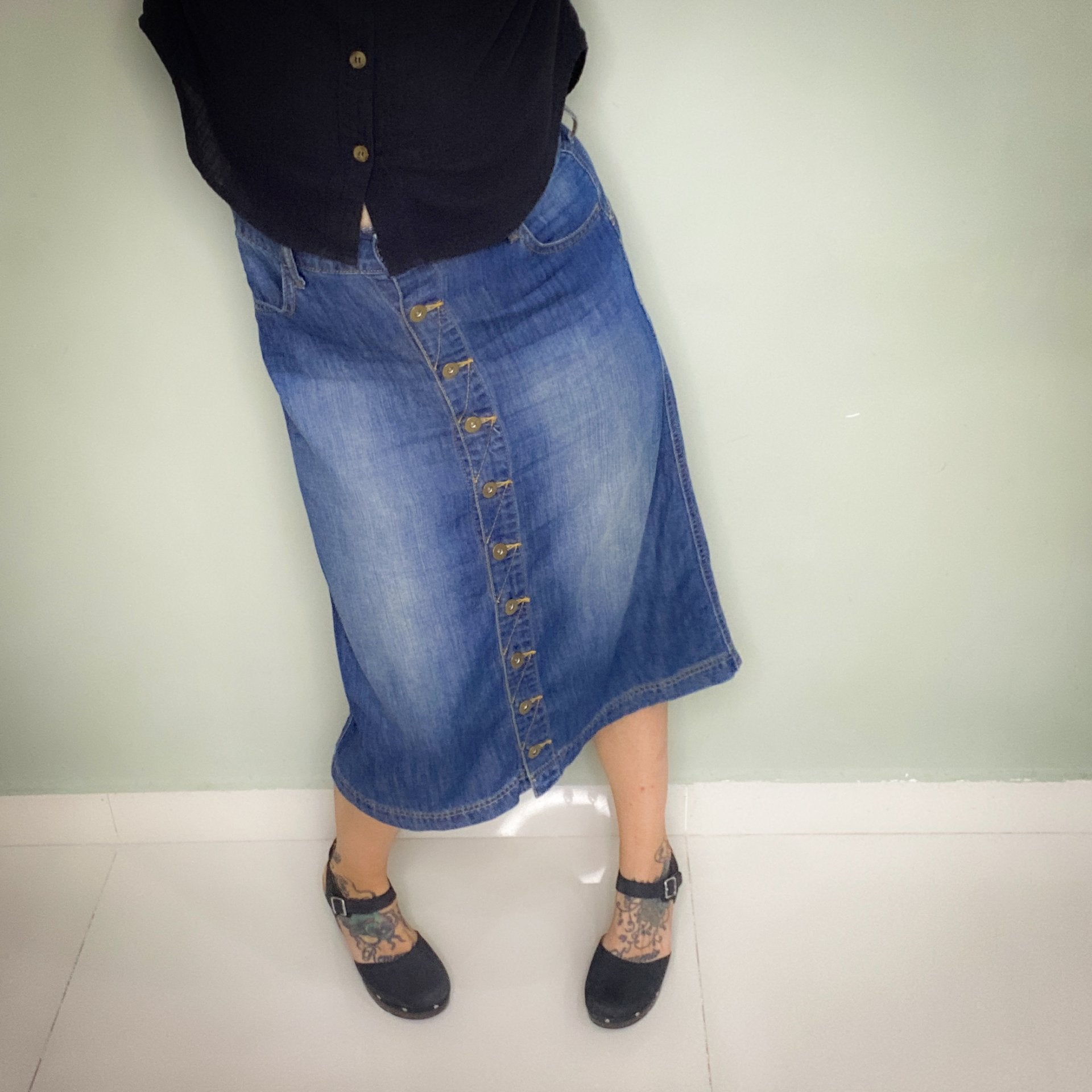 VINTAGE SLIGHTLY A LINE BUTTON UP HIGH WAIST SKIRT