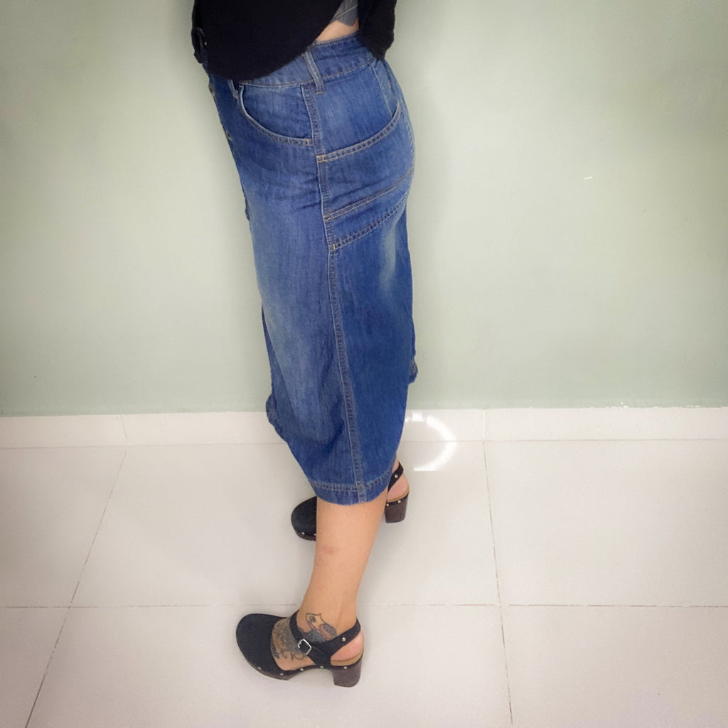 VINTAGE SLIGHTLY A LINE BUTTON UP HIGH WAIST SKIRT