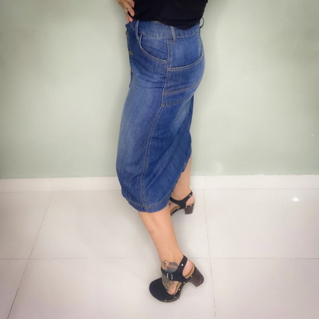VINTAGE SLIGHTLY A LINE BUTTON UP HIGH WAIST SKIRT