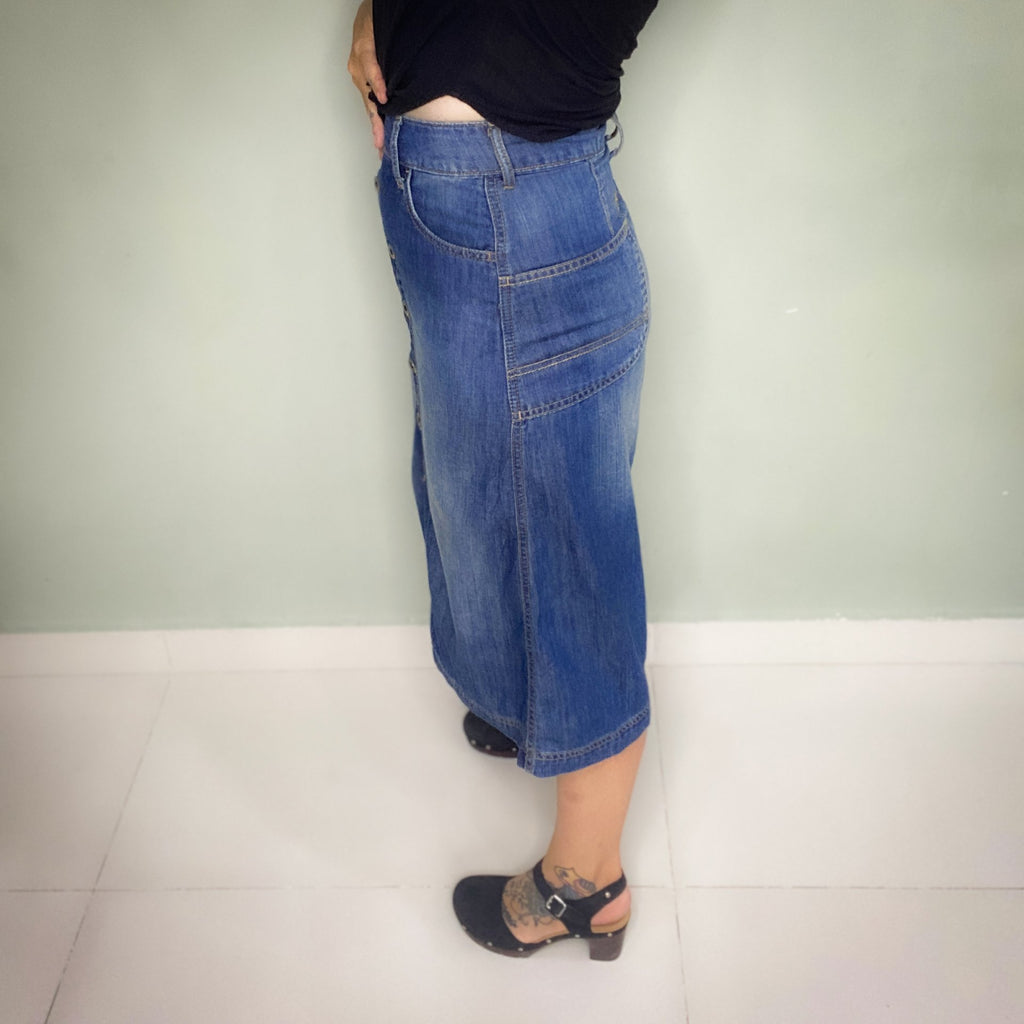 VINTAGE SLIGHTLY A LINE BUTTON UP HIGH WAIST SKIRT