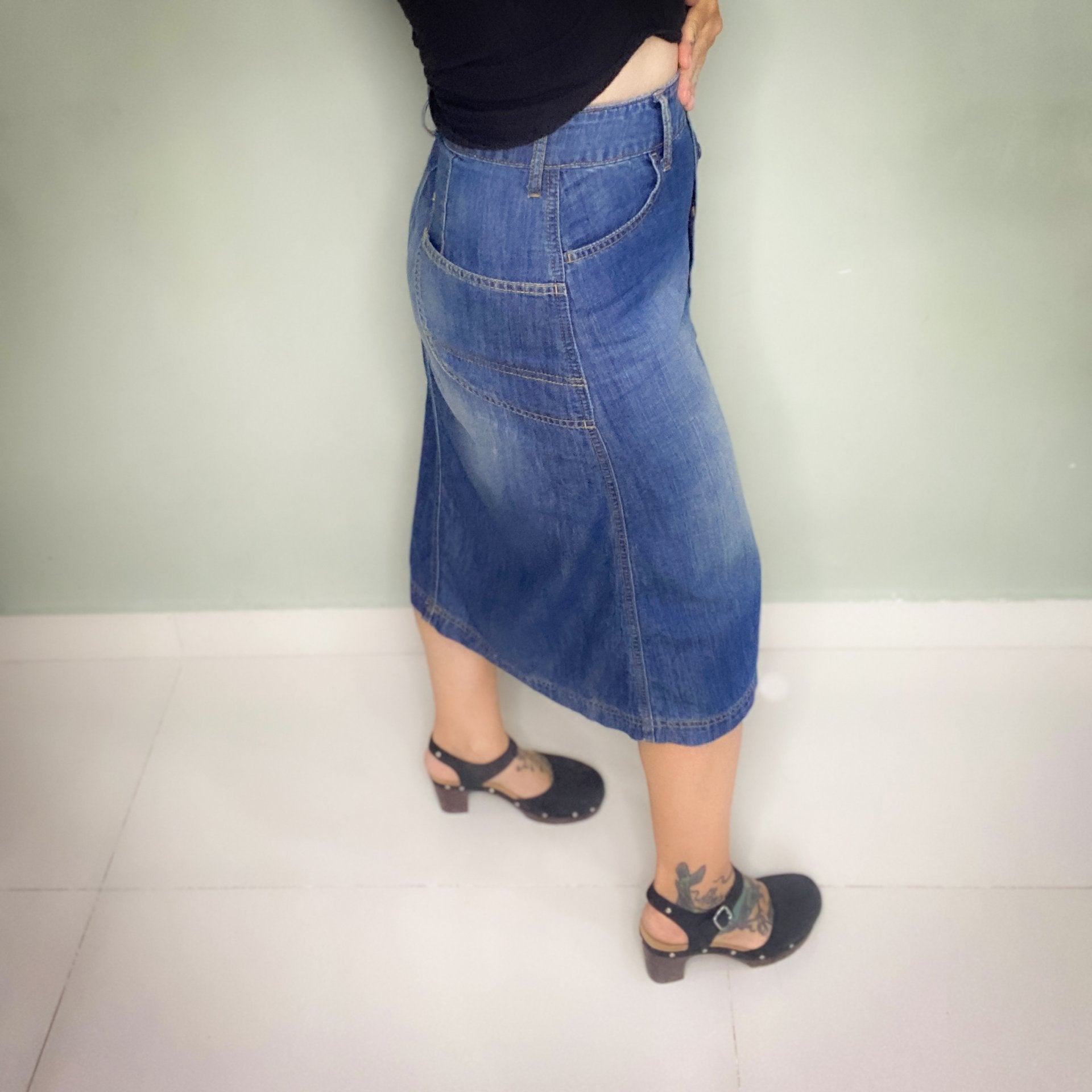 VINTAGE SLIGHTLY A LINE BUTTON UP HIGH WAIST SKIRT