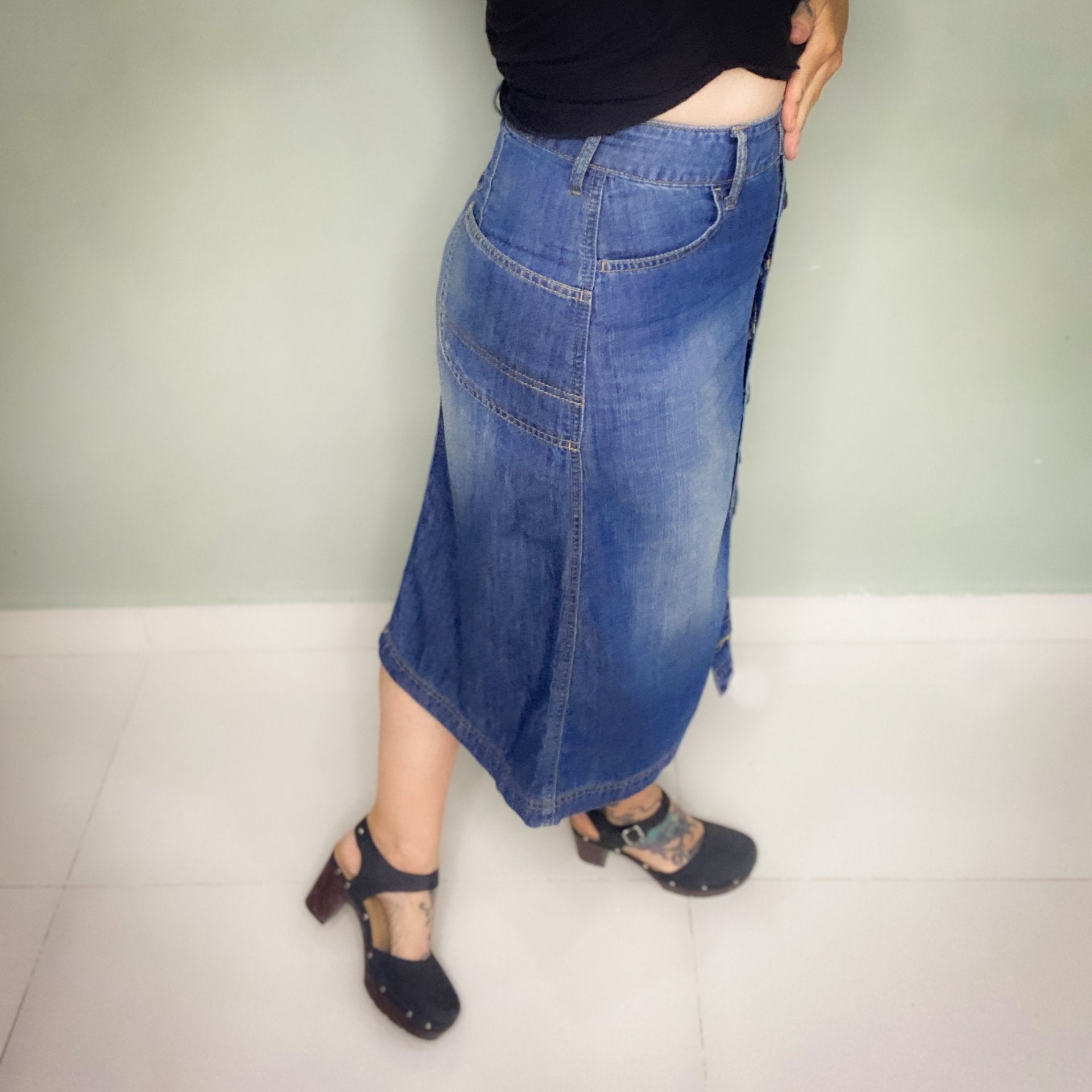 VINTAGE SLIGHTLY A LINE BUTTON UP HIGH WAIST SKIRT