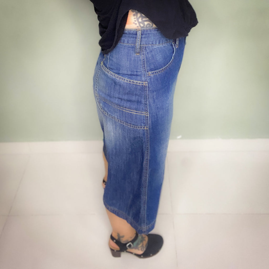 VINTAGE SLIGHTLY A LINE BUTTON UP HIGH WAIST SKIRT