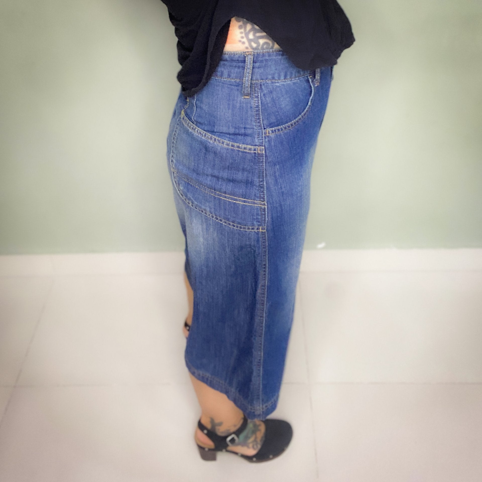 VINTAGE SLIGHTLY A LINE BUTTON UP HIGH WAIST SKIRT