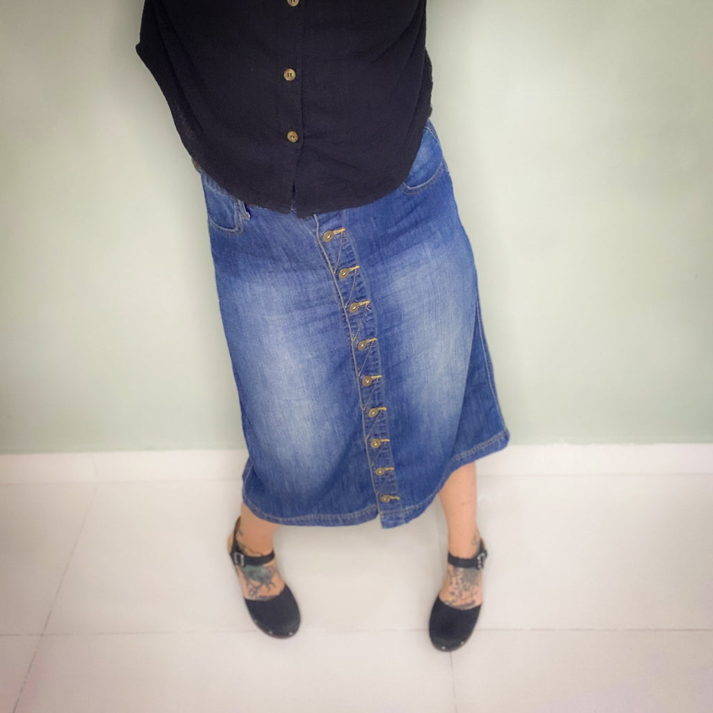 VINTAGE SLIGHTLY A LINE BUTTON UP HIGH WAIST SKIRT