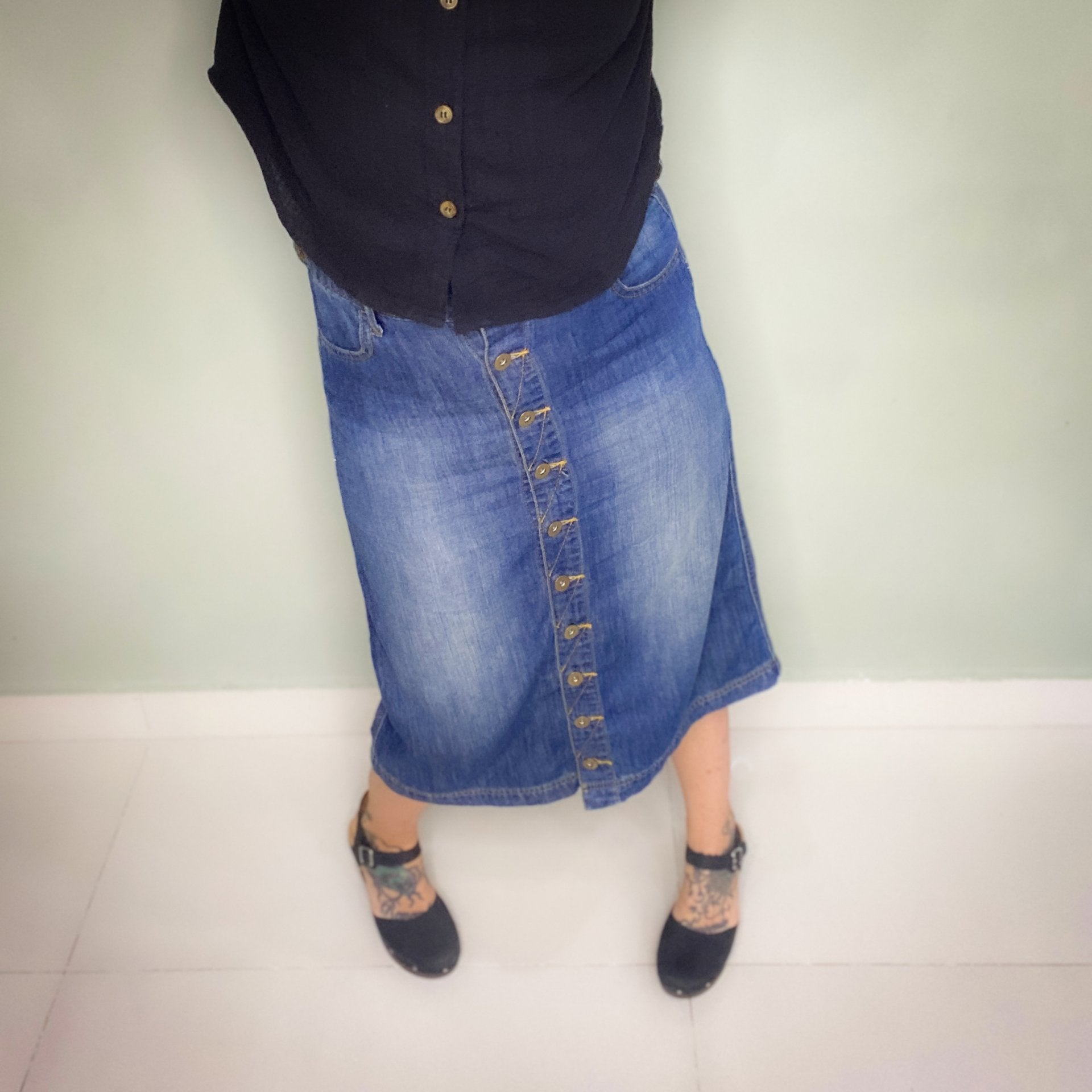 VINTAGE SLIGHTLY A LINE BUTTON UP HIGH WAIST SKIRT