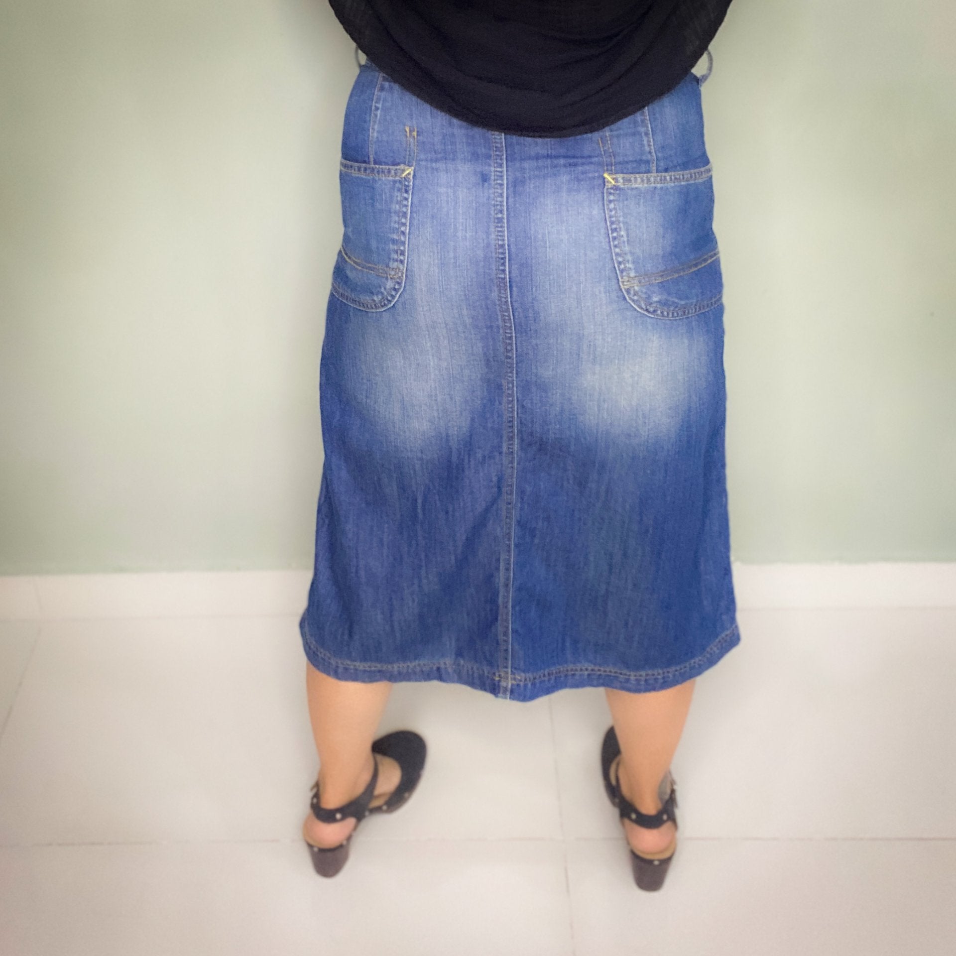 VINTAGE SLIGHTLY A LINE BUTTON UP HIGH WAIST SKIRT