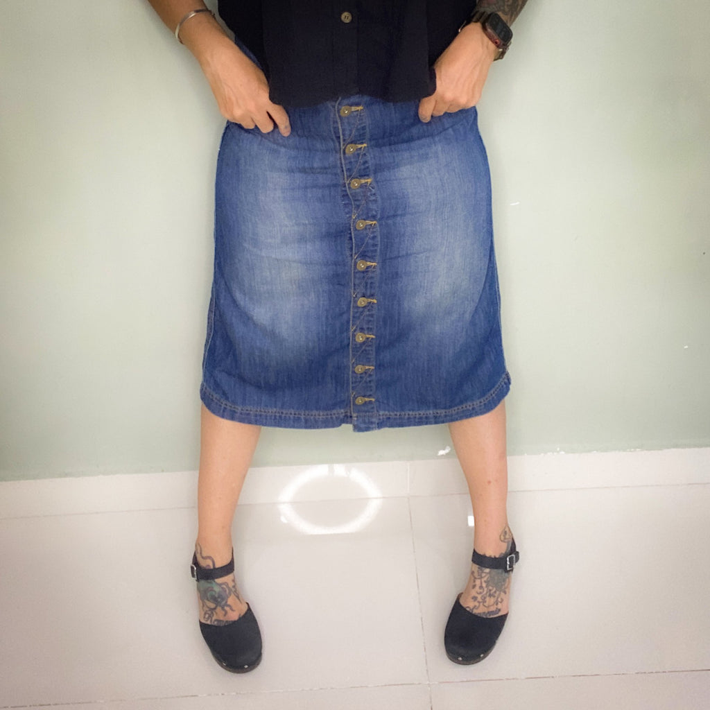 VINTAGE SLIGHTLY A LINE BUTTON UP HIGH WAIST SKIRT