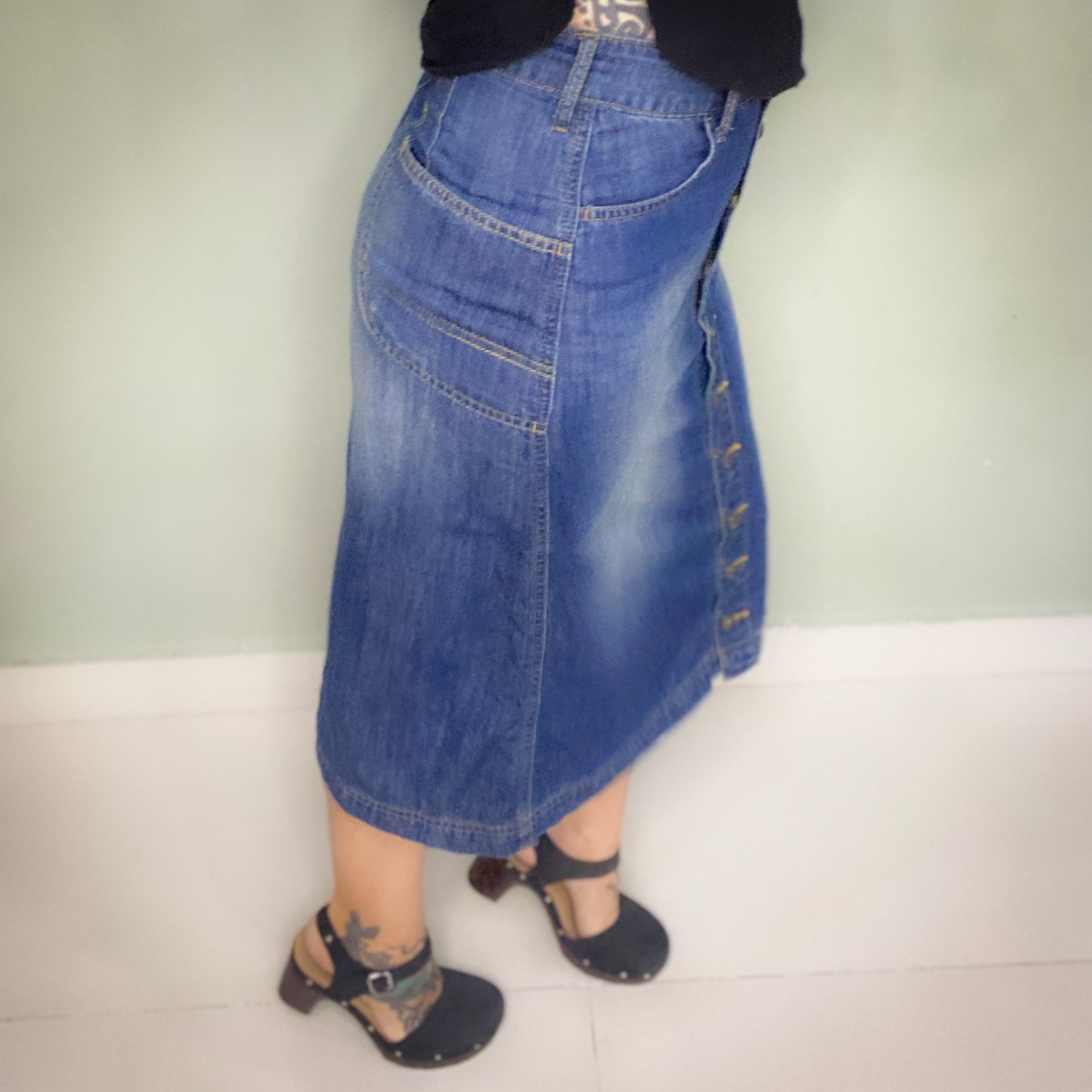 VINTAGE SLIGHTLY A LINE BUTTON UP HIGH WAIST SKIRT