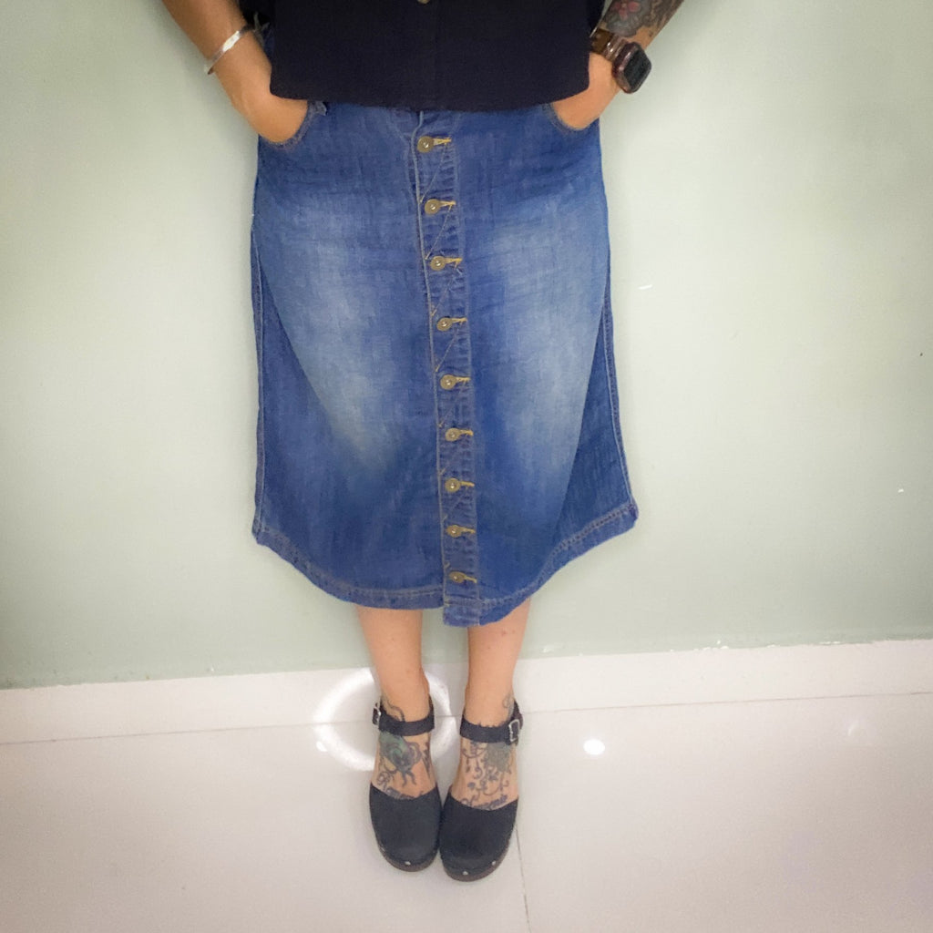 VINTAGE SLIGHTLY A LINE BUTTON UP HIGH WAIST SKIRT