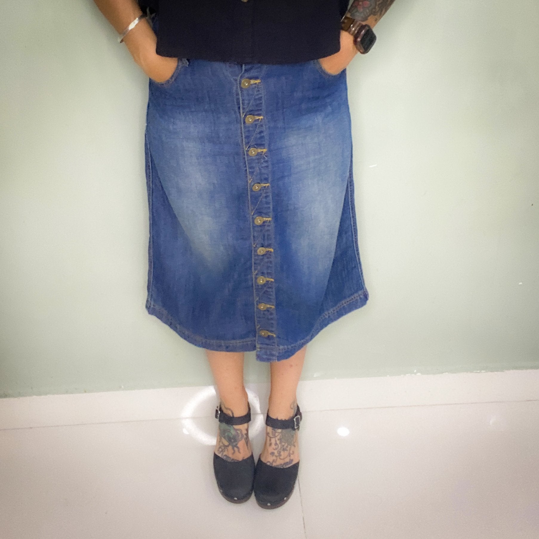 VINTAGE SLIGHTLY A LINE BUTTON UP HIGH WAIST SKIRT