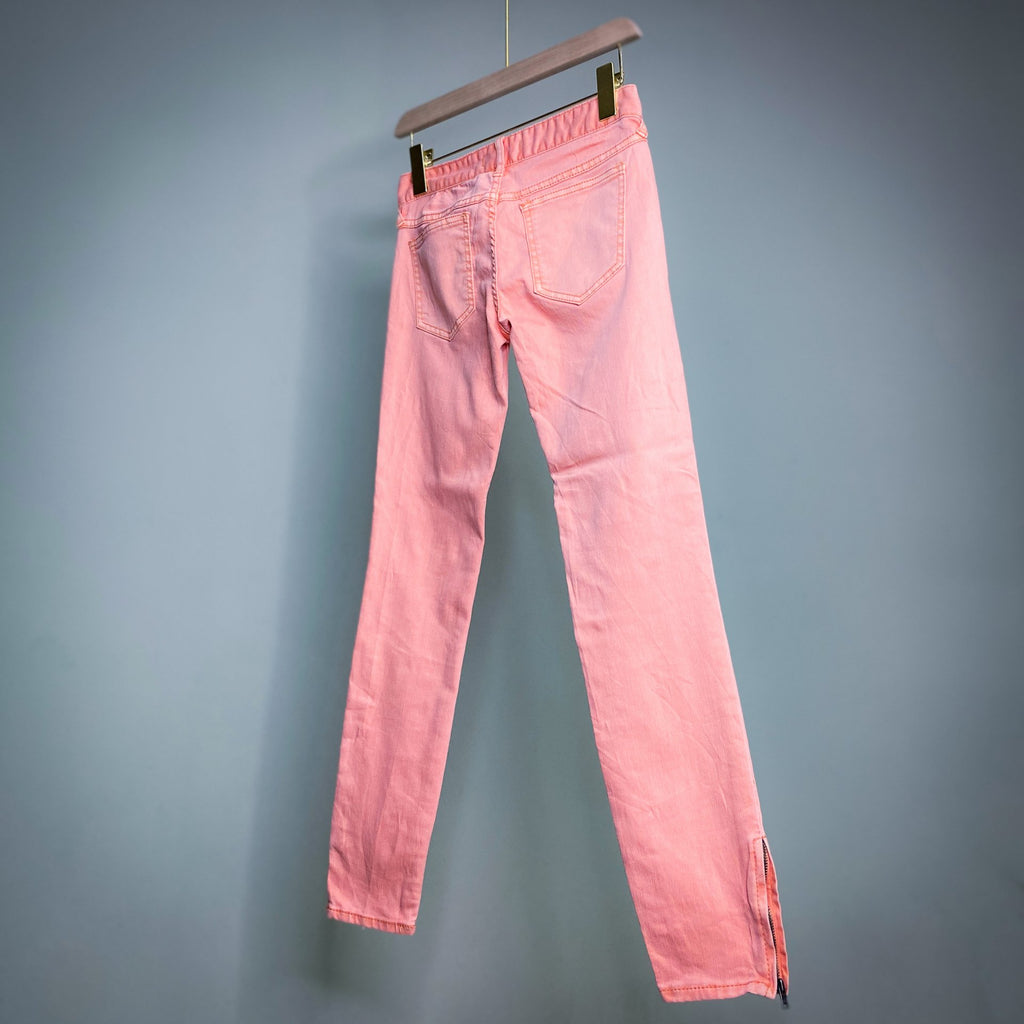 FREE PEOPLE SALMON PINK CROPPED SKINNIES WITH ANKLE ZIPPERS