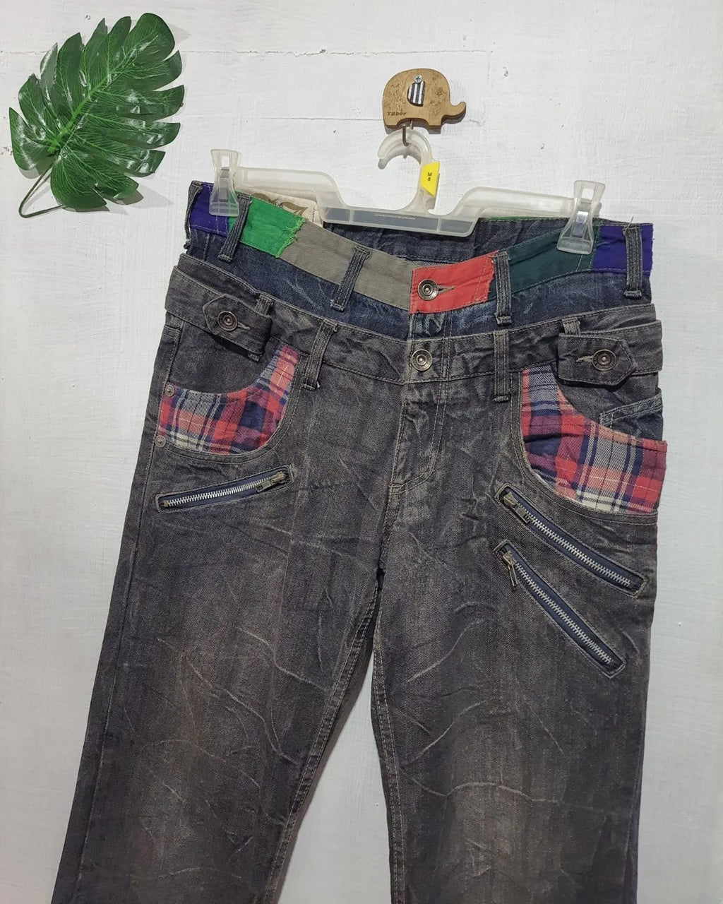 Antfui Jeans Patchwork Double Waist Jeans