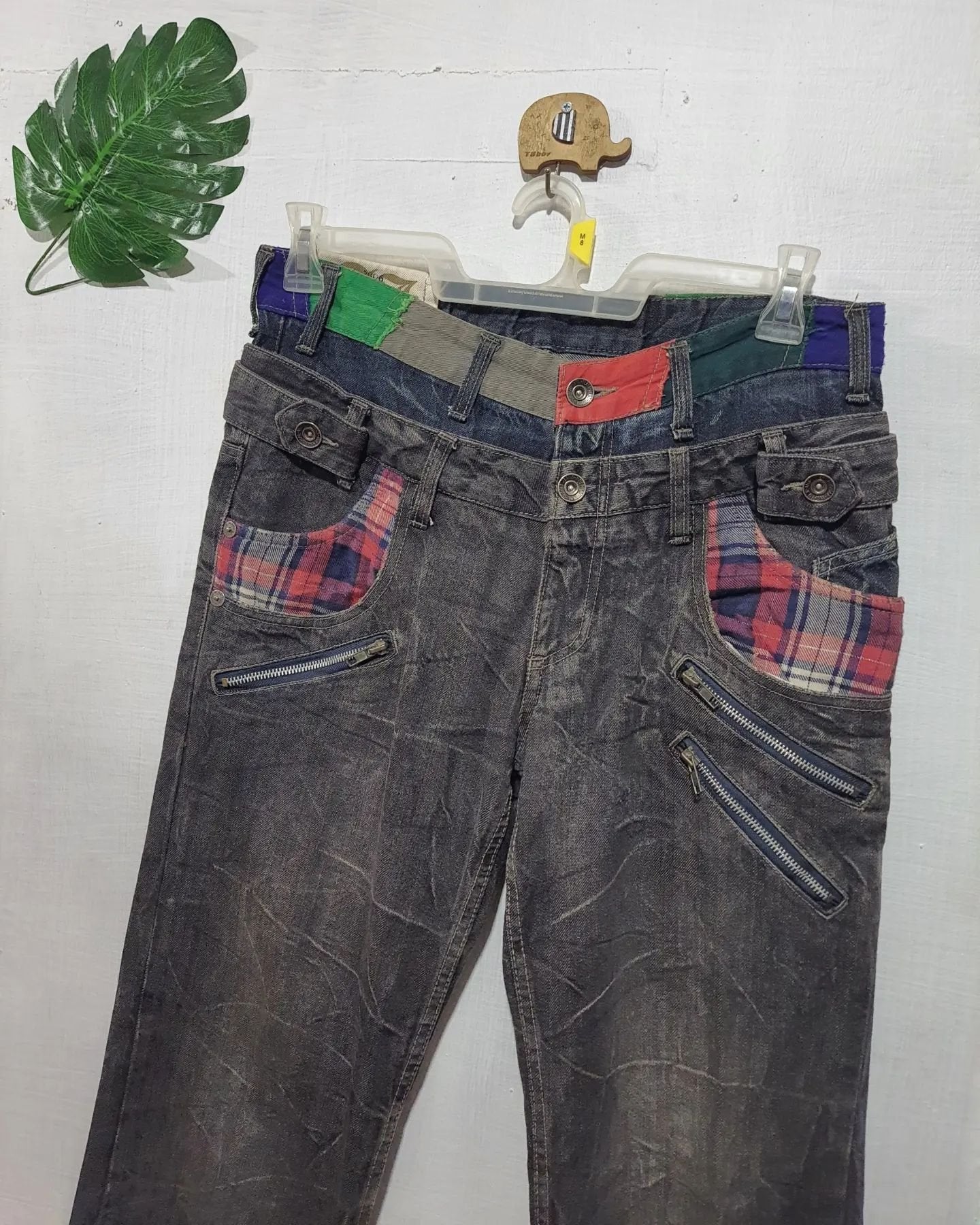 Antfui Jeans Patchwork Double Waist Jeans