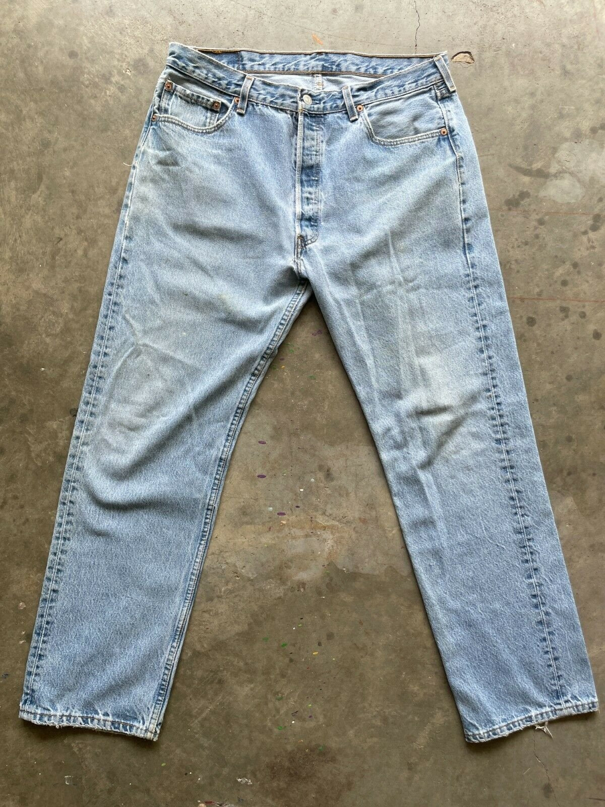 Vintage Levi 501 38x32 actual 36x31 90s blue denim jean light wash