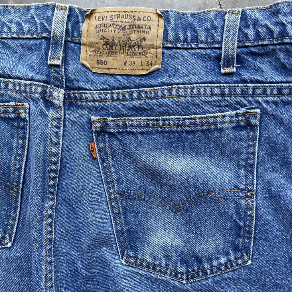 Vintage Levi Orange tab 550 made in usa blue denim jeans light wash 38x34 36x33