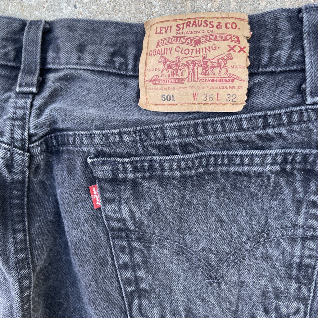 Vintage Levi 501 0660 made in usa 33x31 denim jeans faded black 90s