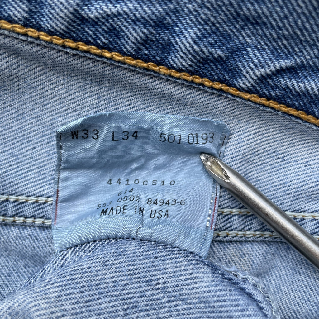 Vintage Levi 501 light wash blue denim jeans 33x34 fit 31x32.5 painter workwear