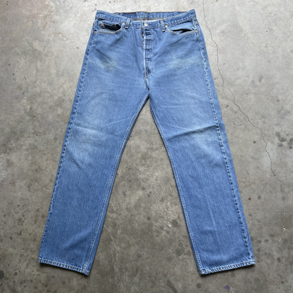 Vintage 90s Levi 501 medium wash blue denim jeans 40x34 fit 37x32.5