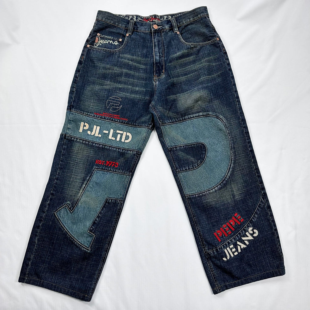 Vintage Pepe Jeans UK-73 Embroidered Wide Leg Jeans