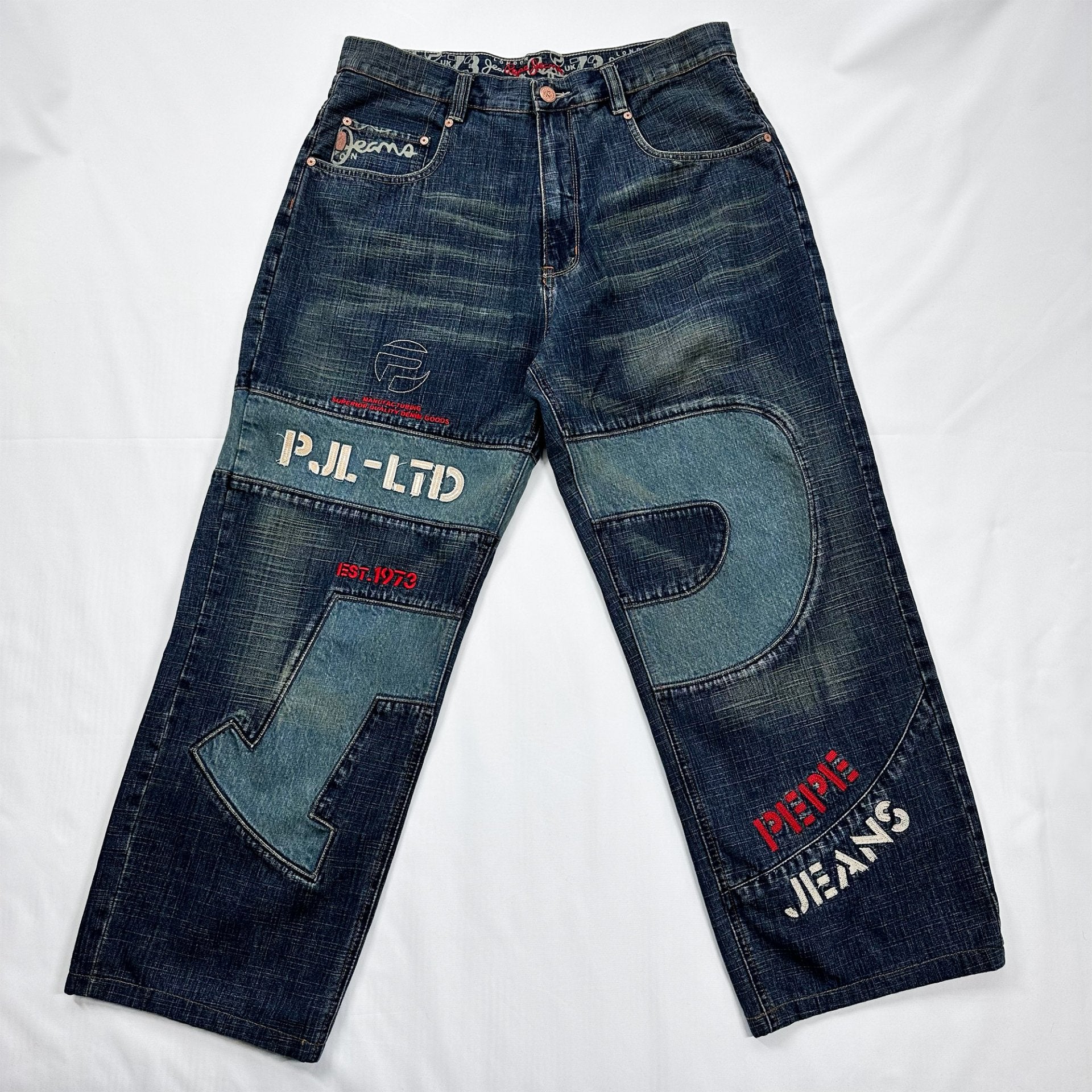 Vintage Pepe Jeans UK-73 Embroidered Wide Leg Jeans